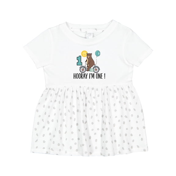 Inktastic 1st Birthday Bear on Bicycle 1 Year Old Girls Baby Dress