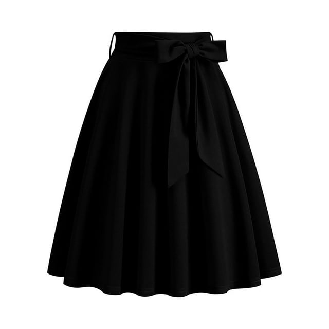 Karight Womens Midi Skirt Swing A-line Vintage Casual Elastic Wide Waist Flared Skirt with Belt