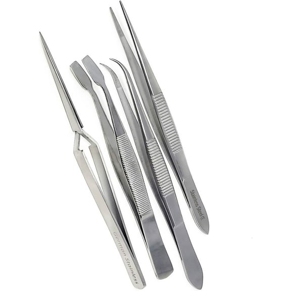 A2ZScilab - 4Pcs Precision Tweezers Set - Anti - Rust Stainless Steel Tweezers for Electronics, Jewelry Making, Medical and Laboratory Work, Craft, Model Building, Soldering, Watch, Car Repair, Etc