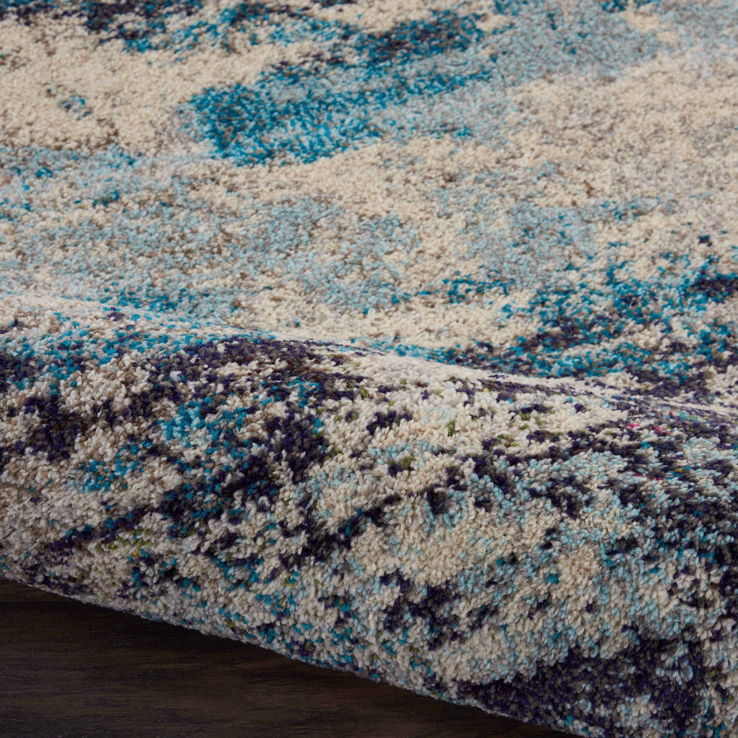 Nourison Celestial Abstract Ivory/Teal Blue 9' x 12' Area Rug, (9x12)