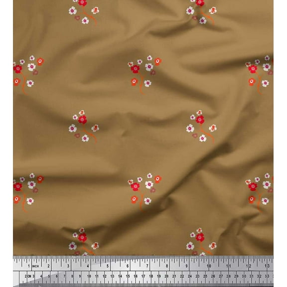 Soimoi Silk Fabric Floral Clip Art Print Fabric by the Yard 42 Inch Wide