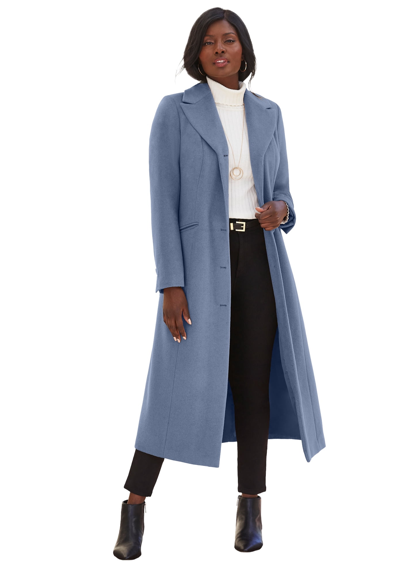 Jessica London Women's Plus Size Long Wool-Blend Coat With Faux