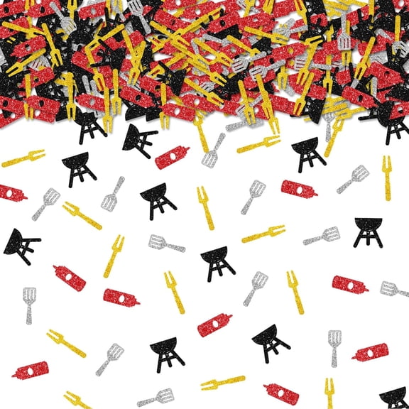 100pcs BBQ Confetti, Black&Gold Glitter BBQ Table Confetti for Baby Shower, Baby Q Party Paper Scatters, BBQ Bachelorette/Picnic Party Table Decoration