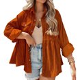 thumbnail image 1 of Shirt Ruffle Hem Long Sleeves Solid Color Button Up Lapel Collar Women Maternity Top Orange S, 1 of 5