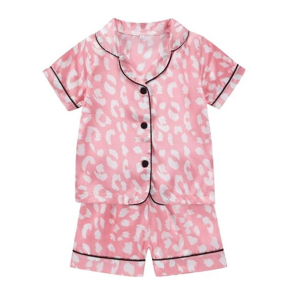 Zanarzt Toddler Girls Summer Pajamas Girls Pajamas Silk Satin Pajama Set 2 Piece Button Down Pjs Ruffle Sleepwear Watermelon Red,18-24 Months