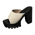thumbnail image 3 of Women's Platform Heel Sandals, Chunky Heel Open Toe Mules for Women, Trendy Casual Slip On Sandals Wide Width for Spring Summer, Black/White, 3 of 10