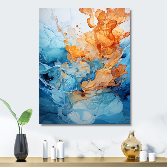Designart "Aqua Dream Rush Motion I" Abstract Metal Wall Art, Orange Metal Wall Decor, Modern Metal Art Decor For Living Room - 30x40 Inch