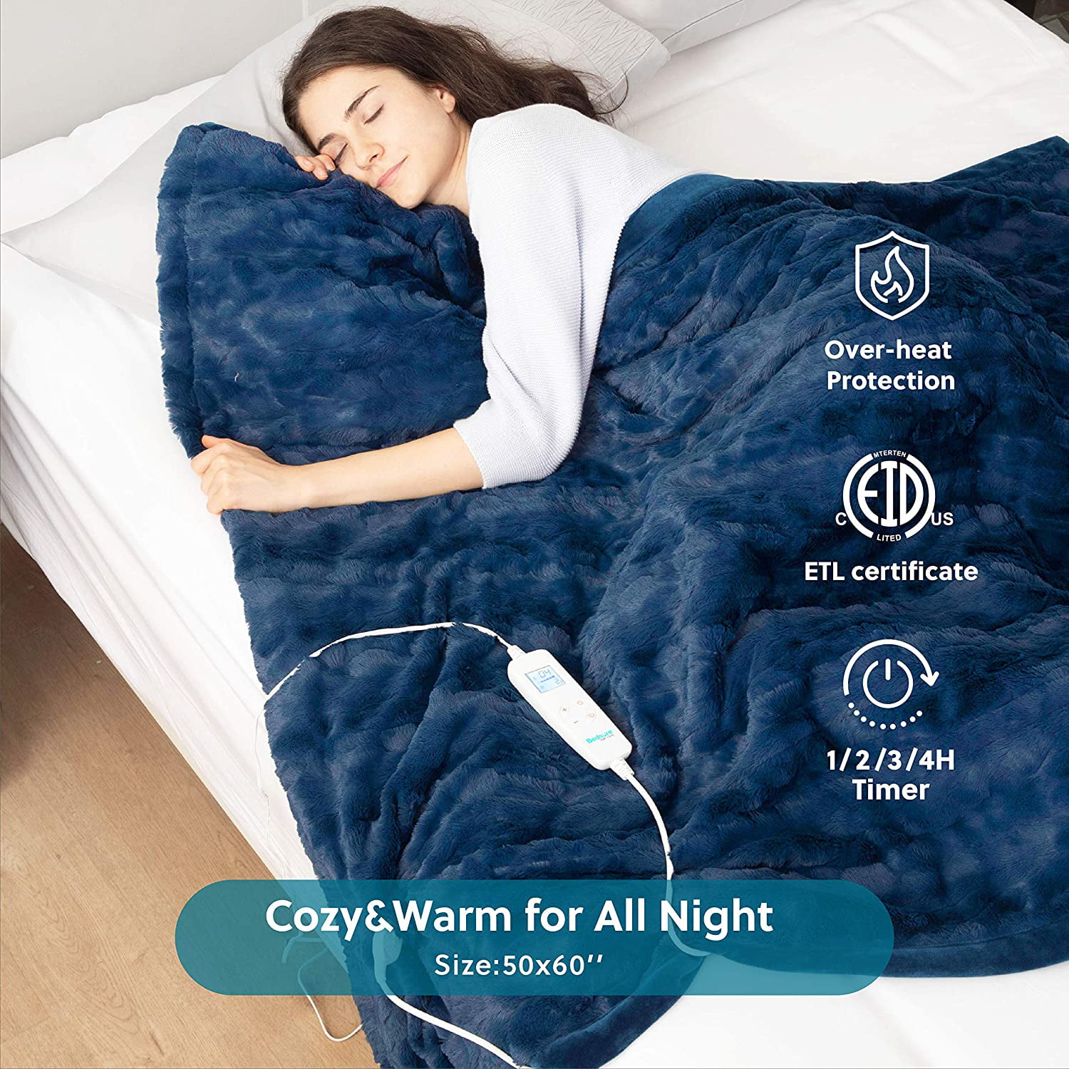 Bedsure Heated Blanket Throw Electric - with 6 Heat Setting, Fast - Heating  Blanket 1/2/3/4 H Timer, Auto - Off, Low Voltage Fuzzy Super Soft Flannel  