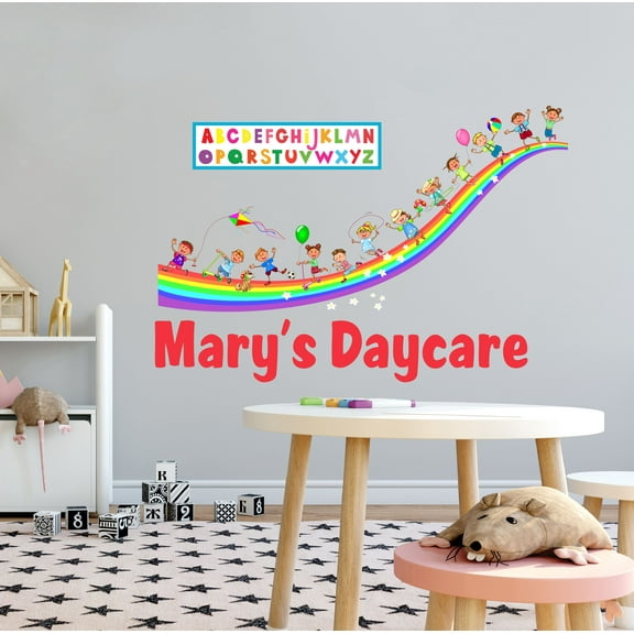 KIDS DAYCARE - Vinyl Kids Playroom Nursery Rainbow Children Multicolored Alphabet Letters Decoration Removable Child Care Personalized Name Wall Decal Sticker 10" x 7"