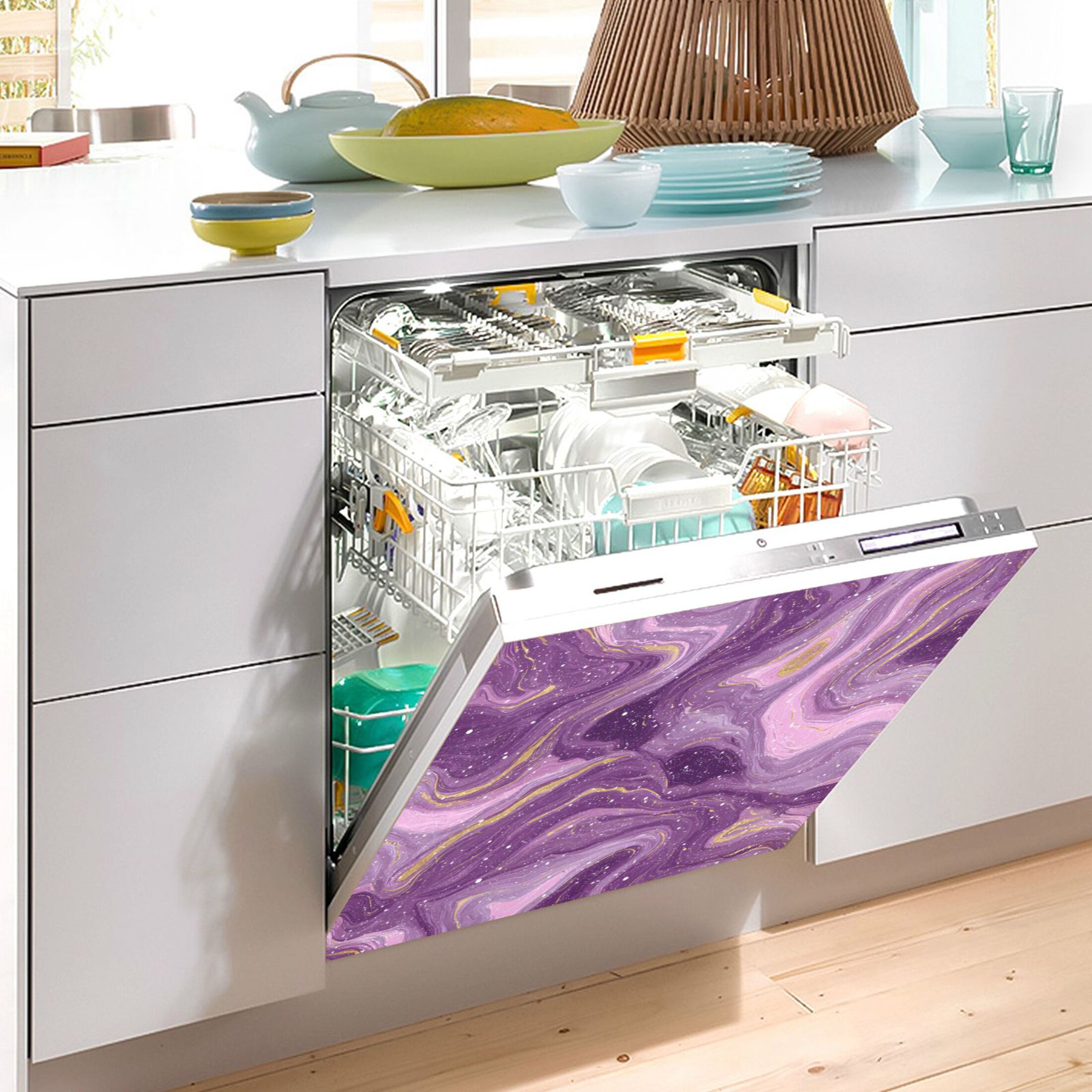 Dishwasher Magnetic Refrigerator Magnet Cover Sticker Home Decorative 23"x26" Hints Of Pink Marble