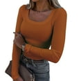 thumbnail image 2 of Povozer Womens Long Sleeve Stretch Crewneck Ribbed T-Shirt Slim Fit Casual Basic Tops(Orange,XXL), 2 of 5