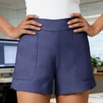 thumbnail image 6 of Oiangi Dress Shorts for Women High Waist Solid Color Shorts Casual Business Flat Front Shorts with Pockets Dark Blue S, 6 of 6