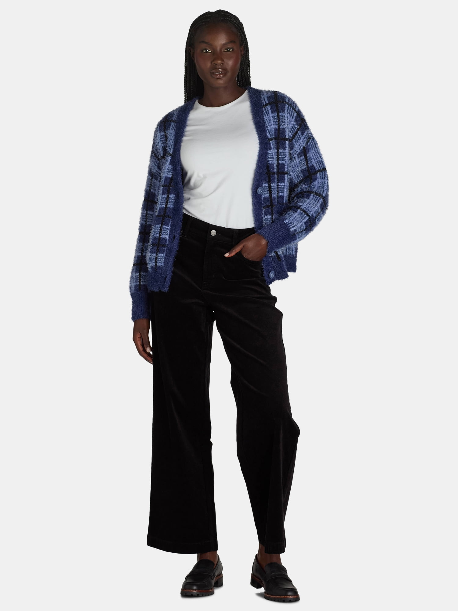 Time and Tru Women’s High Rise Corduroy Wide Leg Pants, Available in 28" and 30" Inseams, Sizes 2-22
