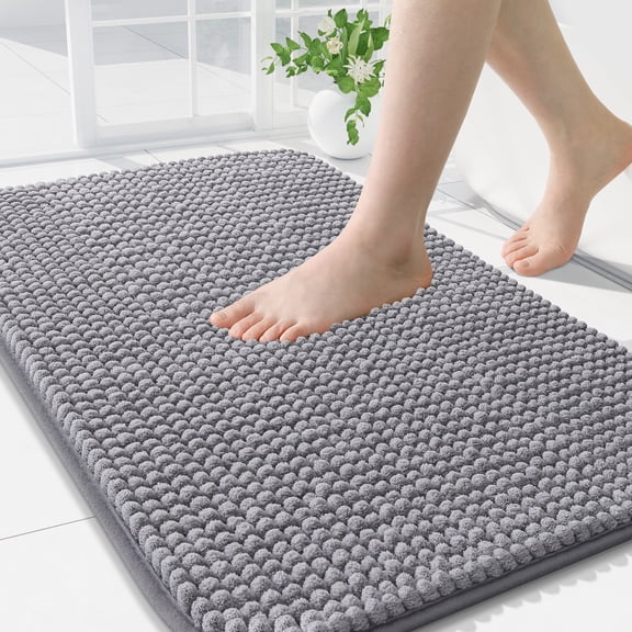 Smiry Chenille Bathroom Rugs 30x20, Rubber Backing Washable Bath Mats for Bathroom Floor, Grey