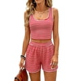 thumbnail image 2 of Womens 2 Piece Outfits Striped Casual Sleeveless Tank Top Matching Shorts Lounge Sets Summer Beach Vacation Clothes, 2 of 5