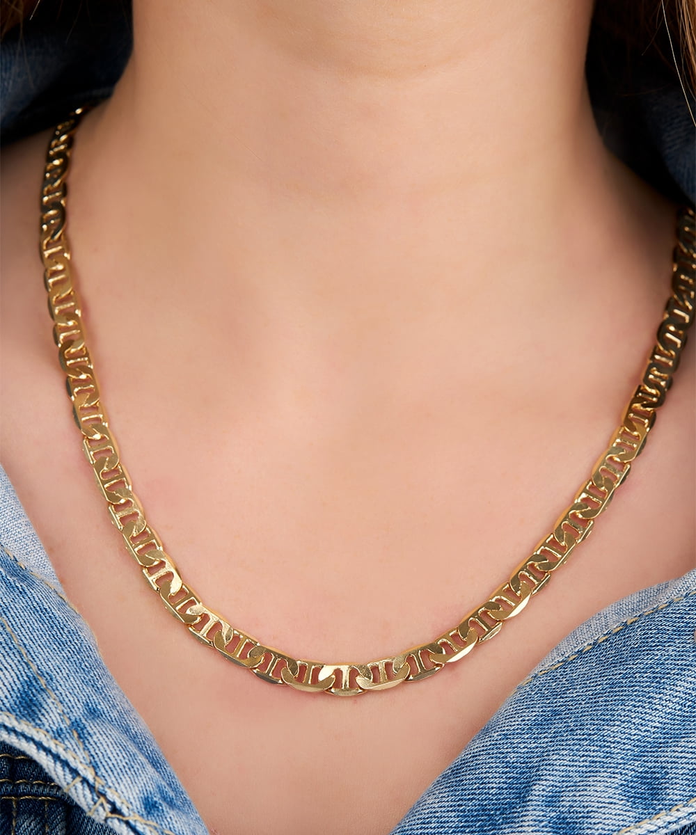 Plated Necklace- 18k Gold Mariner 8MM Peermont Flat Chain 24\