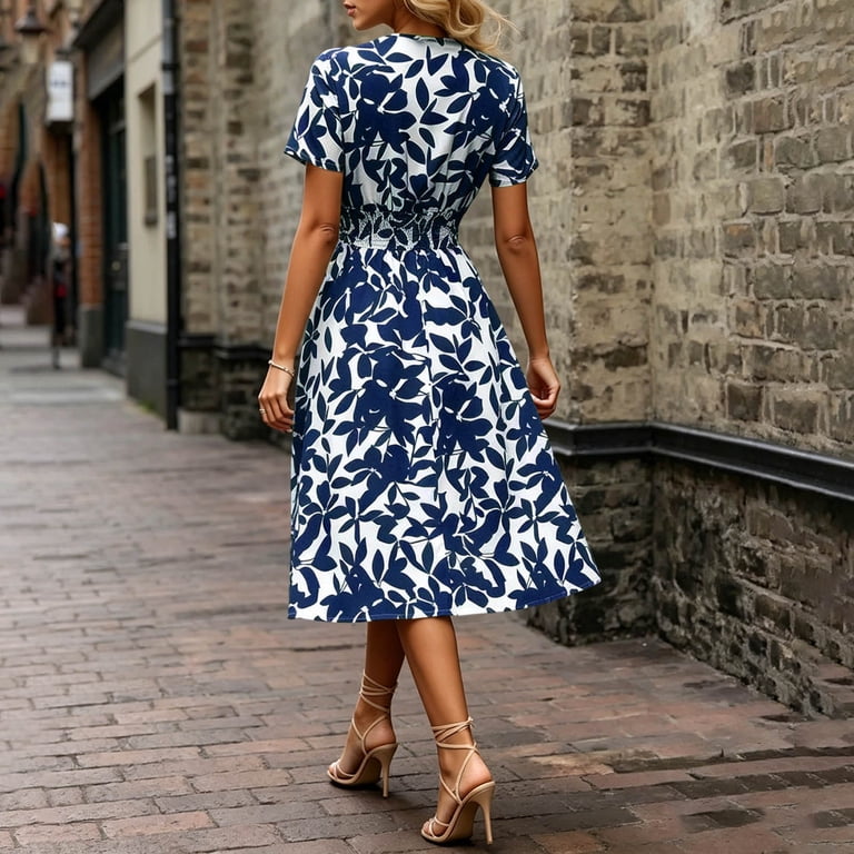 knee length royal blue dress Burnt Orange Floral Graphic Long for Ladies Fall Summer Short Sleeve Vneck Long Midi High High Leg A Line Dresses Womens 2026 Soft Comfy Clothing designed to make you
