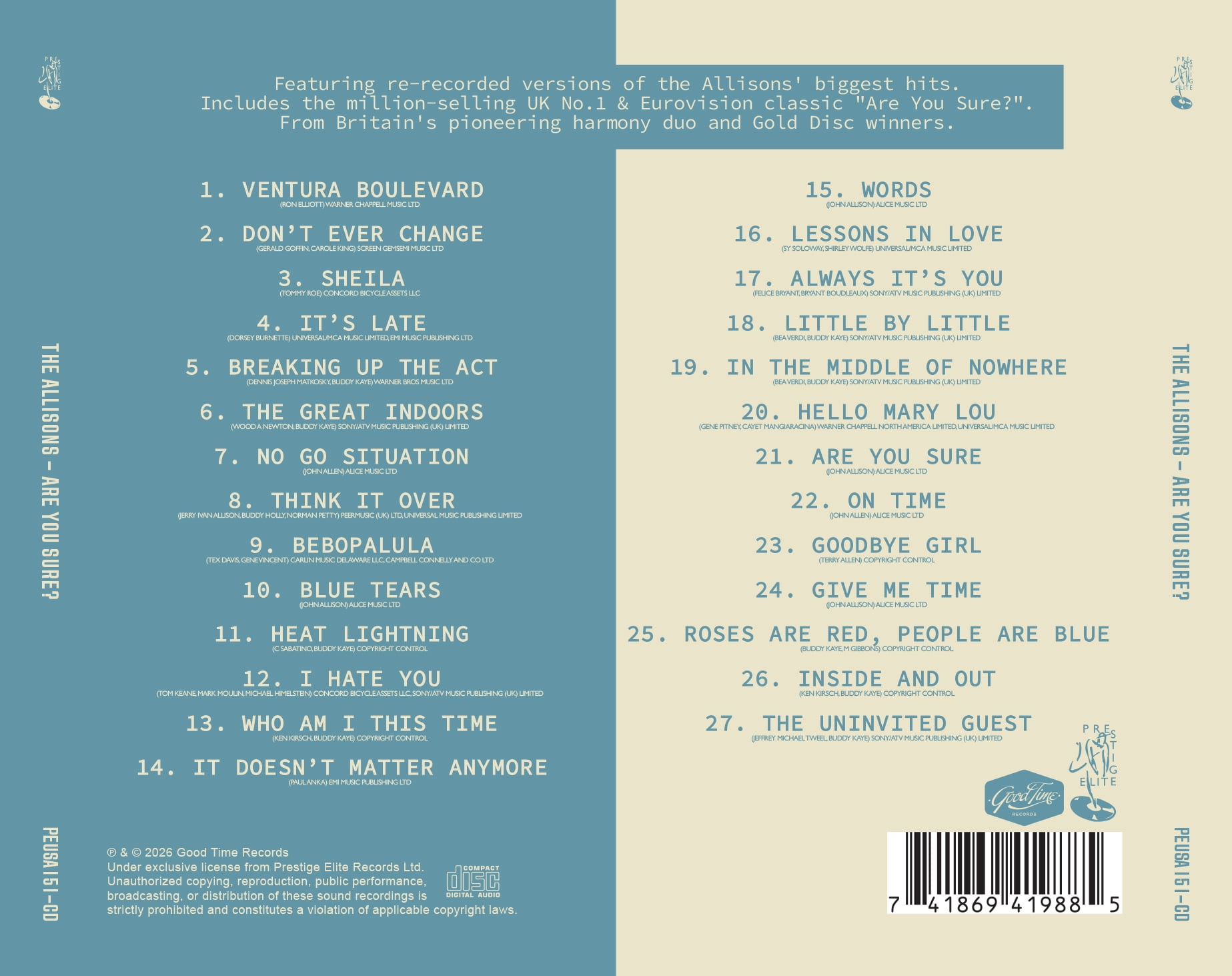 Allisons - Are You Sure? The Greatest Hits: Re-Recorded - Music & Performance - CD