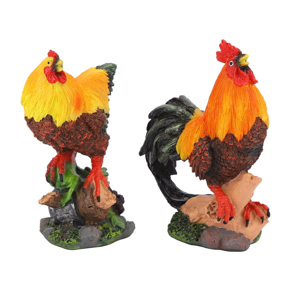 LYUMO Chicken Ornament, 2Pcs Resin Cock Hen Decoration Simulation Chicken Garden Lawn Potting