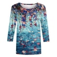 thumbnail image 4 of BangWanChi 3/4 Length Sleeve Womens Tops Plus Size Women's Fashion Vintage Printed T-Shirt 3/4 Sleeves Blouse Round Neck Casual Tops, 4 of 5