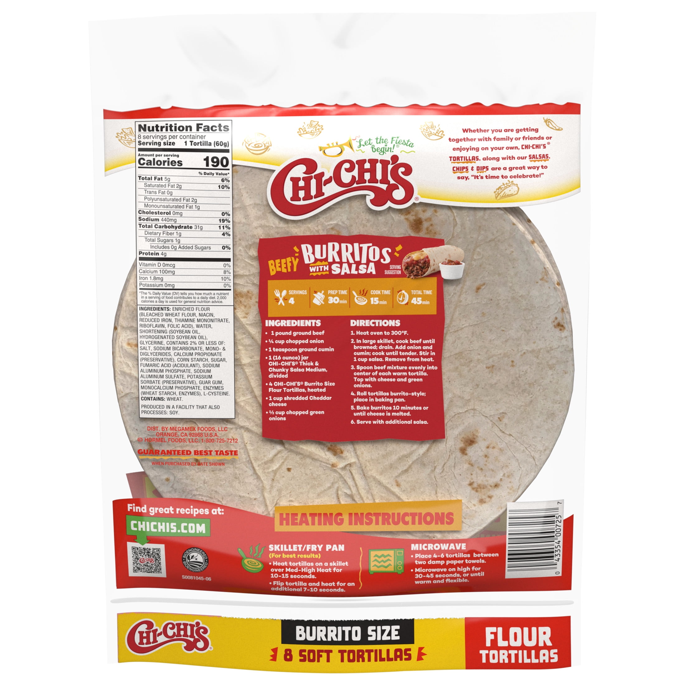 (12 pack) CHI-CHI'S Flour Tortillas Burrito Size, Tortilla Wrap, Shelf-Stable, 17 oz Resealable Package, (8 Tortillas)