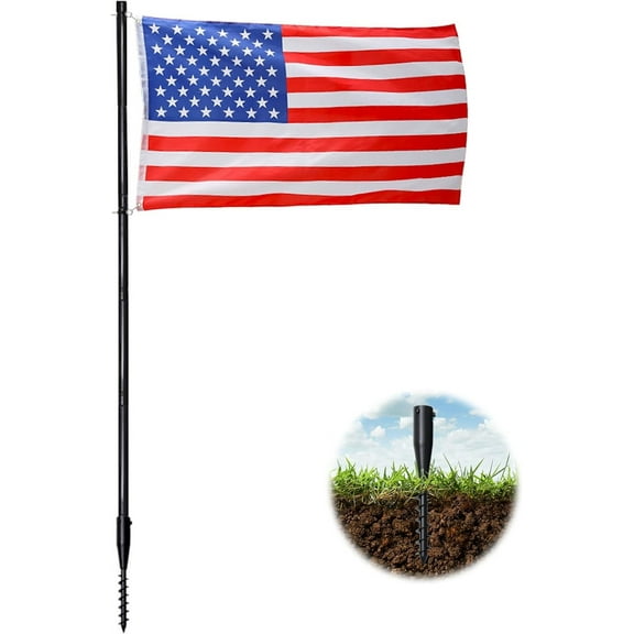Adjustalbe Outdoor Garden Flag Pole Kit(10ft) Includes 3x5 ft American Flag, Ground Stake,and 1.5" Diameter Heavy Duty Pole