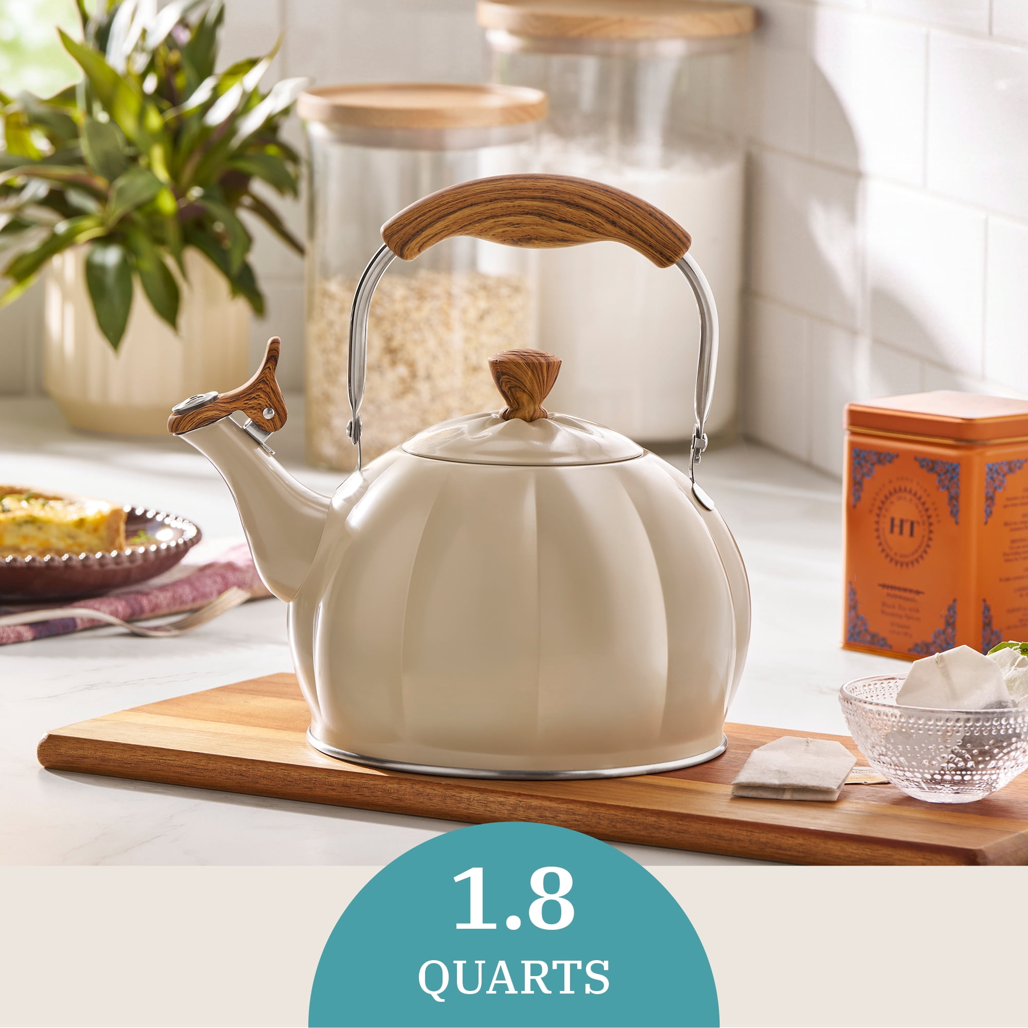 The Pioneer Woman Taupe Pumpkin Whistling Tea Kettle with Lid - Hand Wash Only