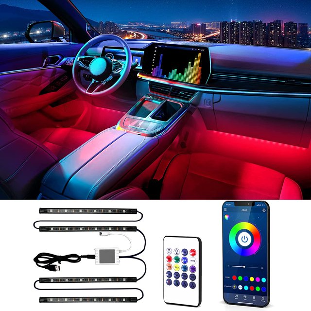 Luces LED interiores USB para el control de la aplicación del coche, multi color, a prueba de agua, bajo el tablero de los accesorios del coche DC 5V DAYBETTER DCLU2F424-V2