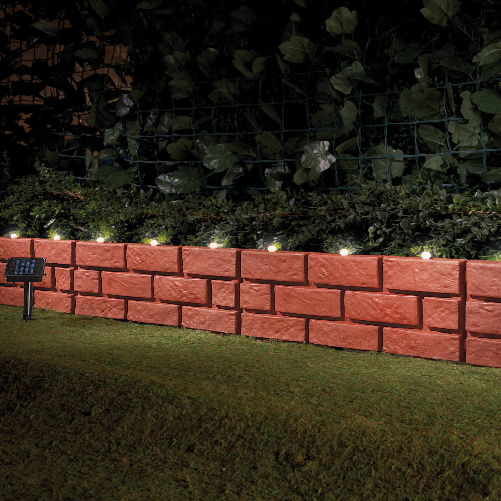 Collections Etc Solar Faux Brick Garden Border Set - 4pc, Brown