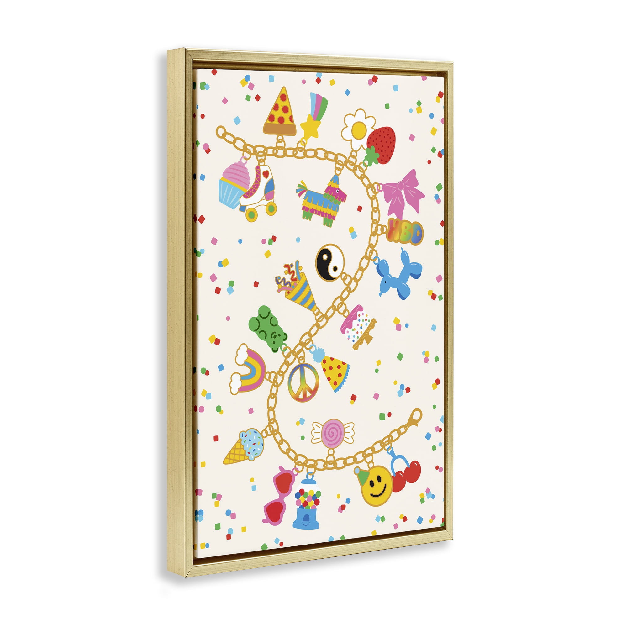 Stupell Industries Playful Party Charm Bracelet Gold Framed Floater Canvas Wall Art, design by Nadia Hassan