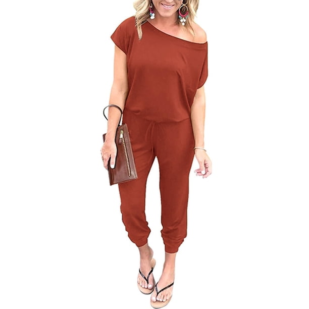 Mono PRETTYGARDEN de Verano con Hombros Descubiertos Rojo Ladrillo L