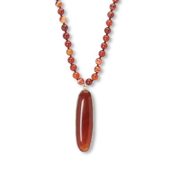 Genuine Brown Agate Beaded Goldtone Drop Necklace 34-inch