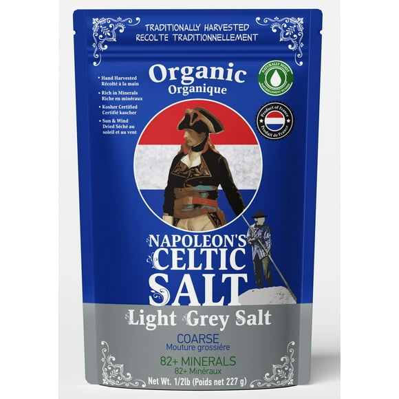 Napoleon's Celtic Salt - Celtic Salt Organic 82 Minerals Coarse, 1/2lb Resealable Bag, Hand Harvested, 100% Natural, Unrefined from France