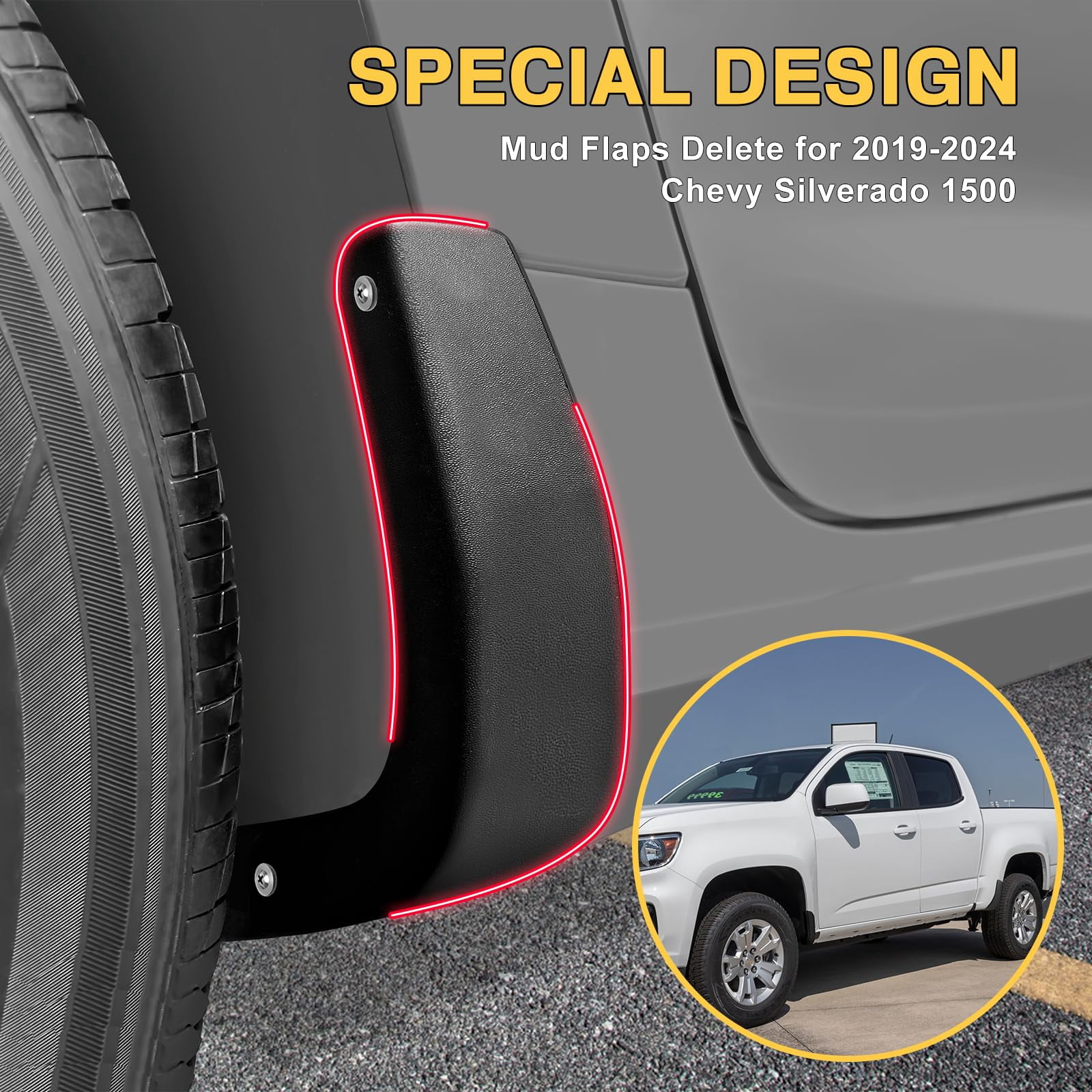 Mud Flap Delete for 2019-2025 Chevy Silverado 1500-13002 Mud Guards Compatible with Chevrolet Silverado 1500 Accessories Front & Rear Mudflap Replacement Kit