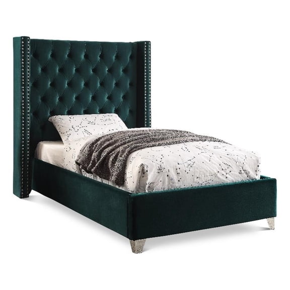 Aiden Green Velvet Twin Bed-Color:Green Velvet,Style:Contemporary