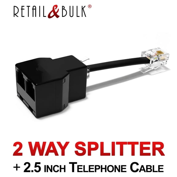 Phone Jack Splitter for Landline Telephone RJ11 2 Way Adapter (1 Splitter, Black) Made in USA