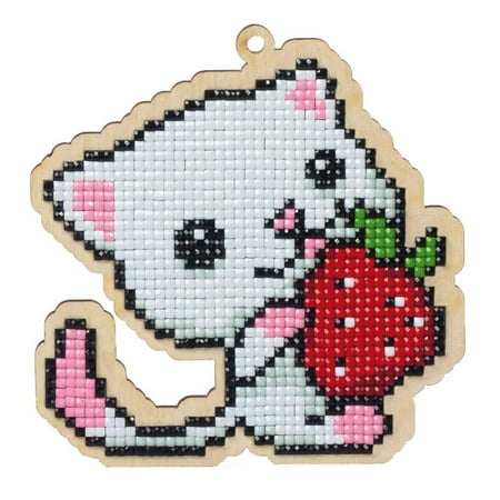 UPC: 4630055961559 | Diamond Painting Charm kit for Creativity & Leisure Diamond Mosaic Ornament KIT Kitten with Strawberry WWP125 square acrylic rhinestones for diamond art sorted magnet included