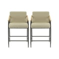 thumbnail image 2 of Christopher Knight Home Mid-Century Modern 26" Counter Height Stools, Metal Frame, Wood Armrests, Khaki Cushion, Set of 2, 2 of 8