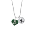 thumbnail image 2 of Delight Jewelry Silvertone Large 2-D Claddagh on Green Heart Silvertone Script Initial Disc - L - Charm Necklace, 20"+3", 2 of 4