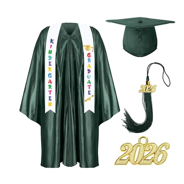 Odeerbi 1-10 Años Niños Niñas Vestido de Graduación Conjunto Color Sólido Vestido de Manga Larga Con Estoro, Gorra Y Bornilla Traje de 3 Piezas
