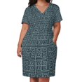 thumbnail image 2 of Greek Key - Navy on Blue Loose Pocket Dress luxury women's party dress evening prom evening dresses women, 2 of 6