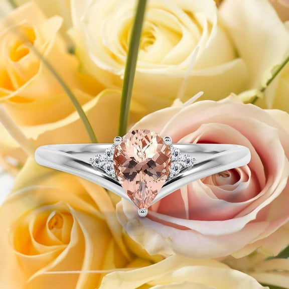 Gorgeous Minimalist 1.25 Carat Pear Cut Morganite And Diamond Moissanite Unique Engagement Ring, Affordable Wedding Ring in 10k Solid White Gold Gift For Her Love