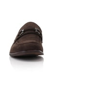 Ferro Aldo Demitri MFA19683 Classic Moc-toe Penny Loafers with decorative Buckle, in Chocolate Suede, Mens US Size 9.5