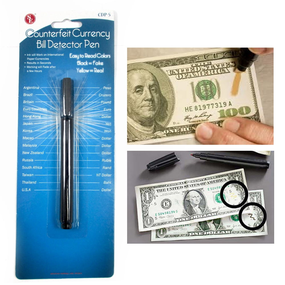 2pcs Currency Money Detector Money Checker Counterfeit Marker Fake  Tester Uh 