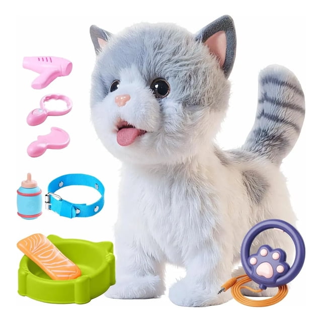 Gato Robot De Peluche Juguete Maulla Movimiento Realista Gato Gris.