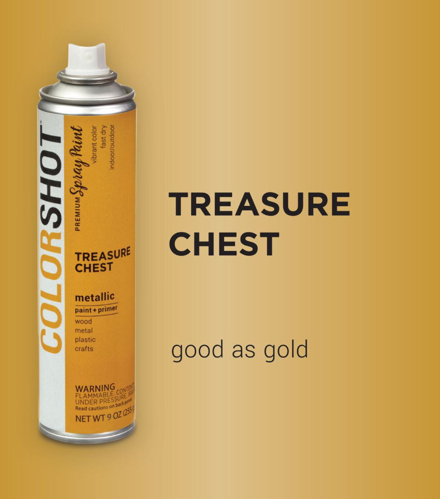 COLORSHOT Metallic Treasure Chest (Dark Gold) 9 oz. 4 Pack, Fast-Drying Acrylic Paint, Indoor & Outdoor Use