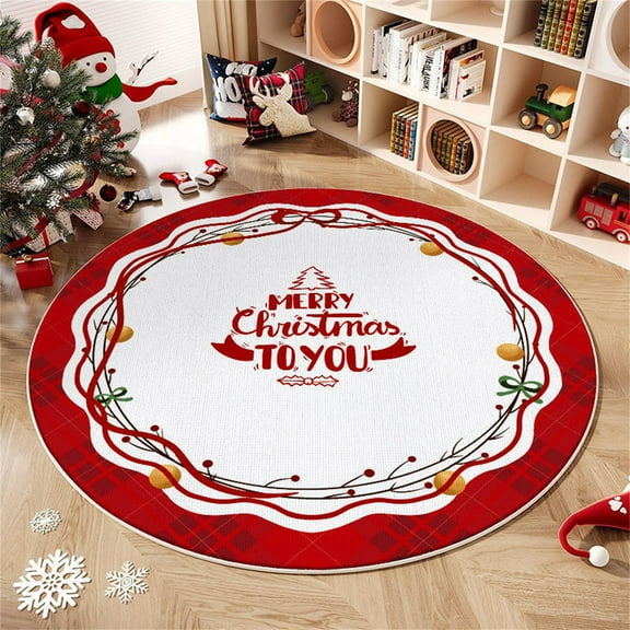 Hometravel Christmas Round Area Rug, Festive Holiday Floor Mat with Crystal Velvet, Decorative Living Room Carpet for Seasonal Home Decor, Gift, Display