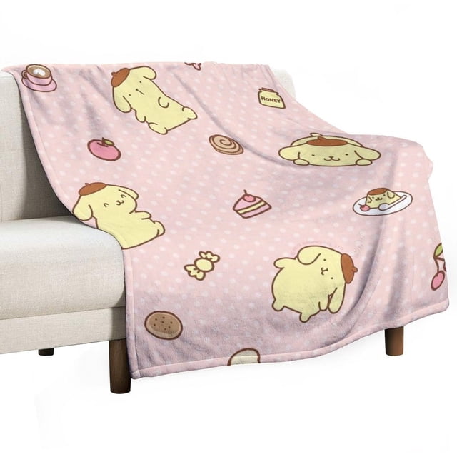 Manta Pompompurin Throws de varios tamaños, manta de tela de superficie vertical súper suave, acogedora y cálida, adecuada para cama, sofá, campamento, viajes, todas las estaciones, liviana y