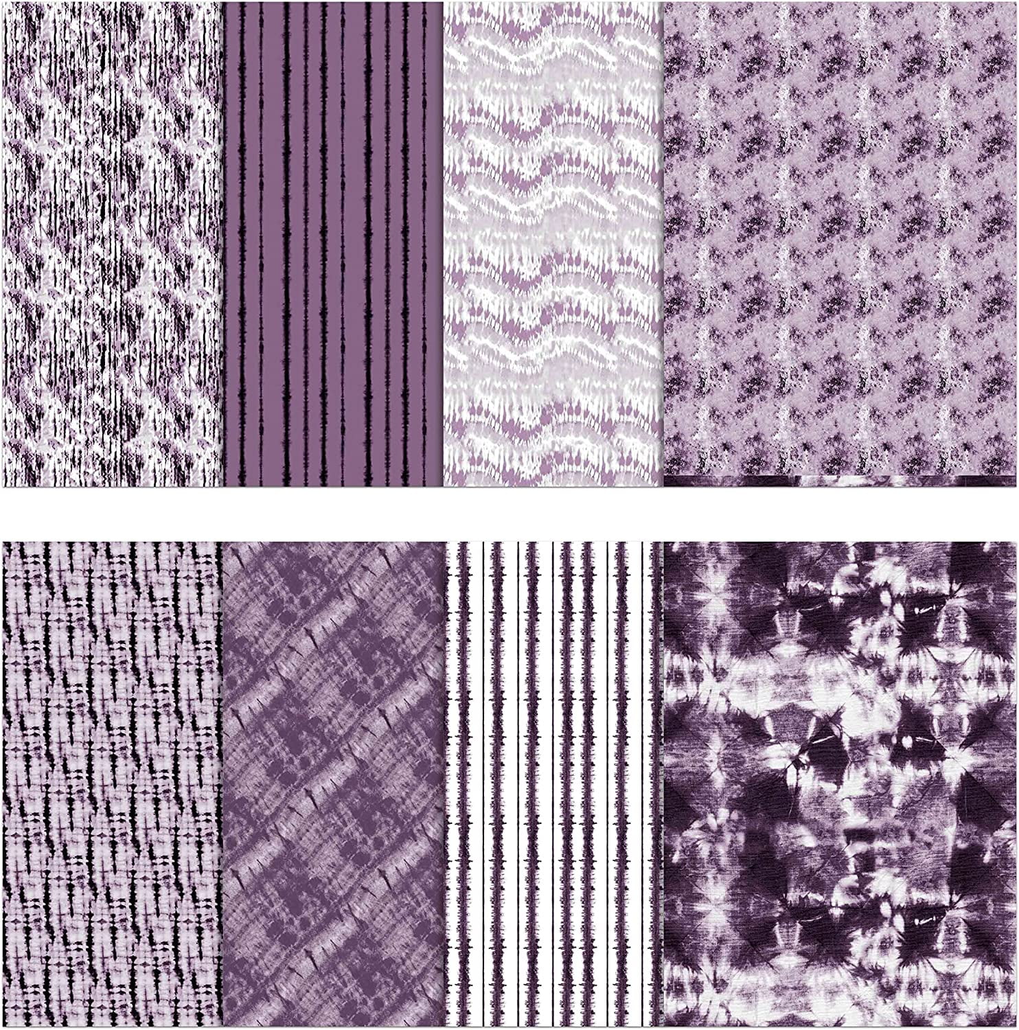 Soimoi 8 Pc Fat Quarter Bundle -Tie & DyePrint 18"x 22"DIY Patchwork-100% CottonPre-Cut Quilting Fabric (Purple & White)