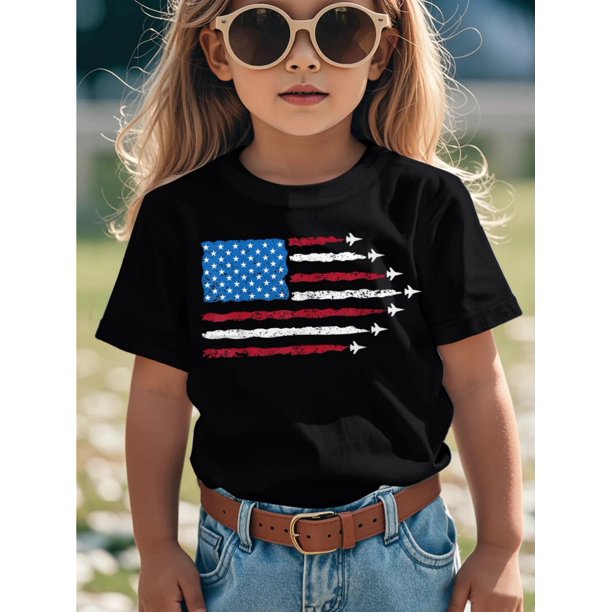 Camiseta patriótica roja, blanca y azul con la bandera de EE. UU., aviones de combate, 4 de julio, divertida e impresionante camiseta gráfica para niños, lindas camisetas para niños, camisetas de ten